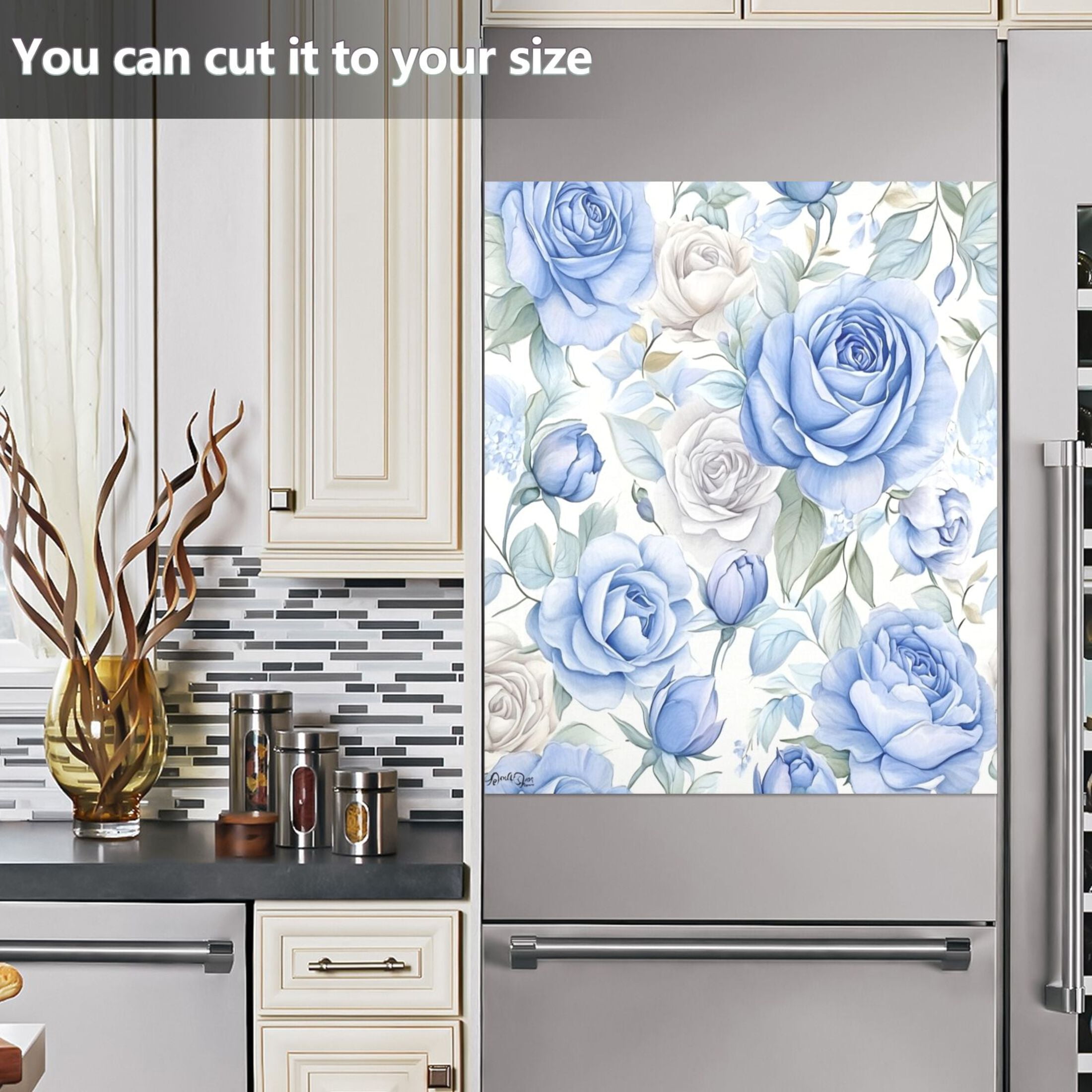 Dishwasher Magnetic Sticker 23x26 Inch Refrigerator Magnetic Sticker Washing Machine Magnetic Sticker Kitchen Panel Magnetic Sticker Home Decor Super Beautiful Blue Roses