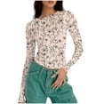 thumbnail image 5 of Taqqpue Women's Long Sleeve Shirts Casual Floral Print Crew Neck Crop Tops Basic Going Out Slim Fit Tight Y2K Blouse Tops, 5 of 7