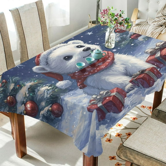 WOBOGO A Cute White Polar Bear Square Tablecloth 54×54in Polyester Fabric Tablecloth Washable Dust Resistant Wrinkle Resistant