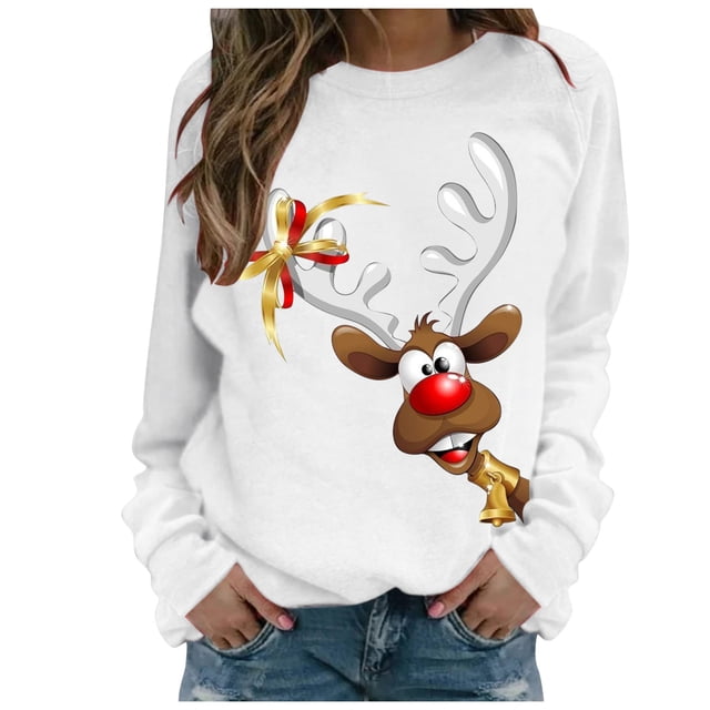 Christmas Women Pullover Soft Outwear Manches Longues Fermeture Blouse Graphique Imprimé Sweat-Shirt de Mode Veste à Col Rond Cardigan d'Hiver