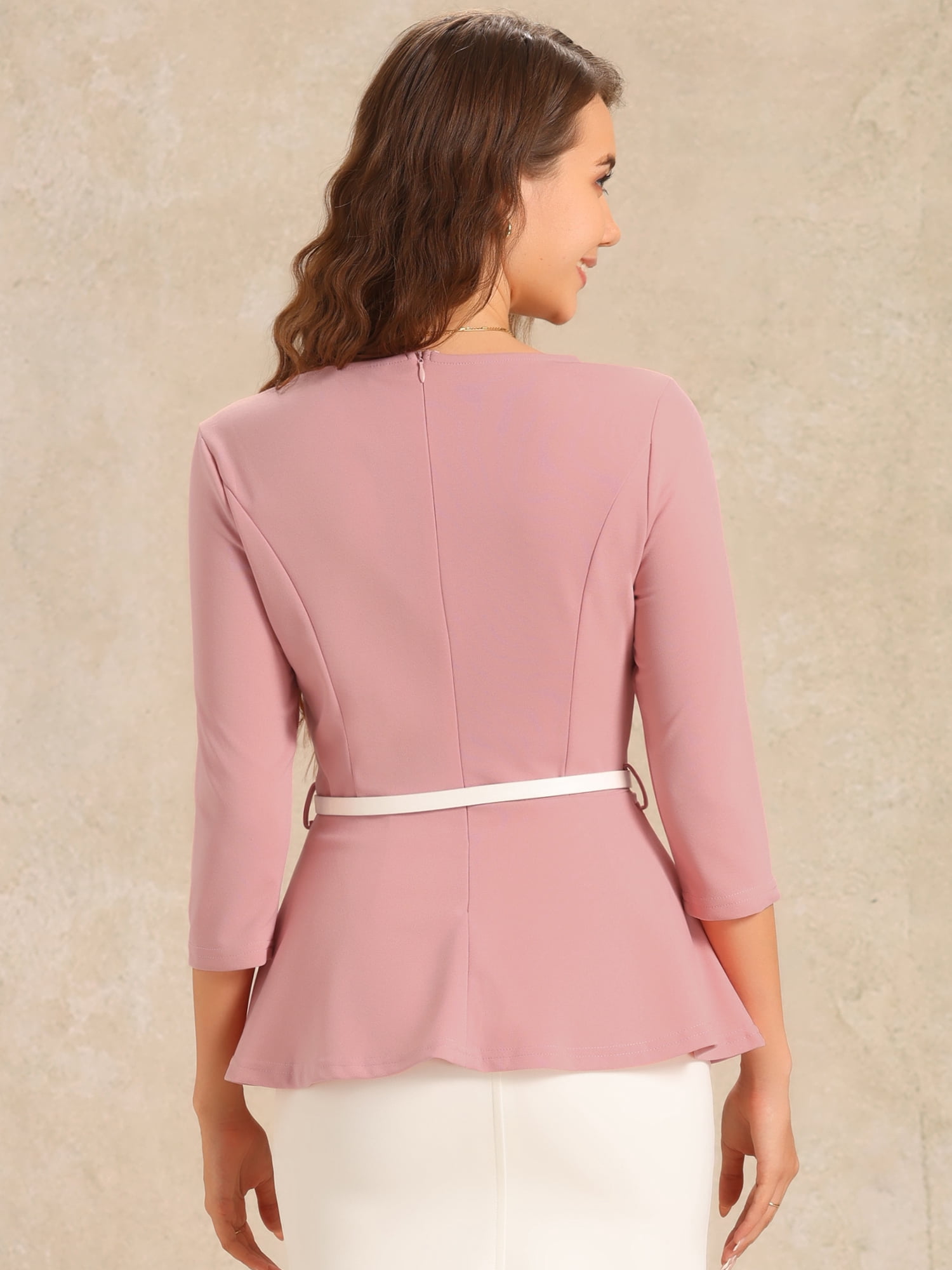 DARING DIVA 3/4 Sleeve Elegant Work Peplum Top XS Black L Grey Pink