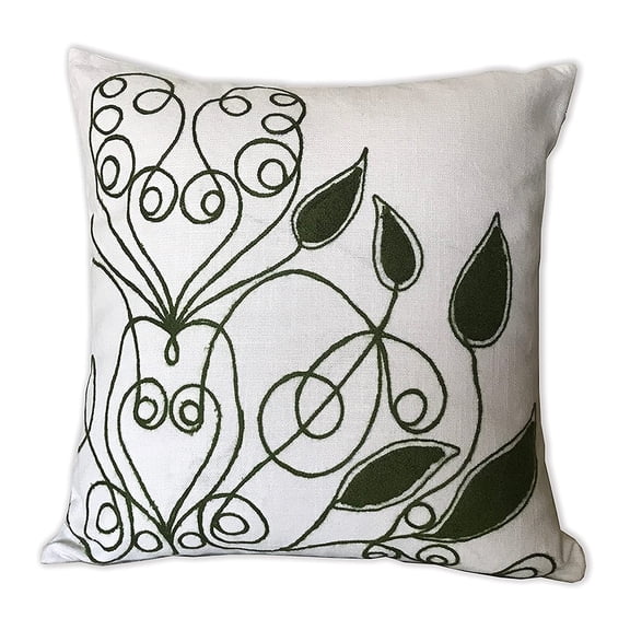 DecorShore Harper 18 inch Artisanal Decorative Throw Pillow Cover - Mid Century Modern Line Art Pattern w/Curly Leaf Decorative Embellishments (1)