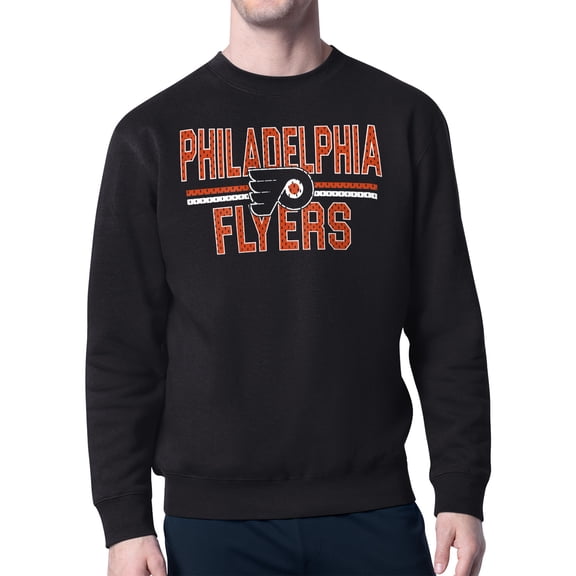 Men's Starter Black Philadelphia Flyers Mesh Look Team Name Logo Pullover Sweatshirt