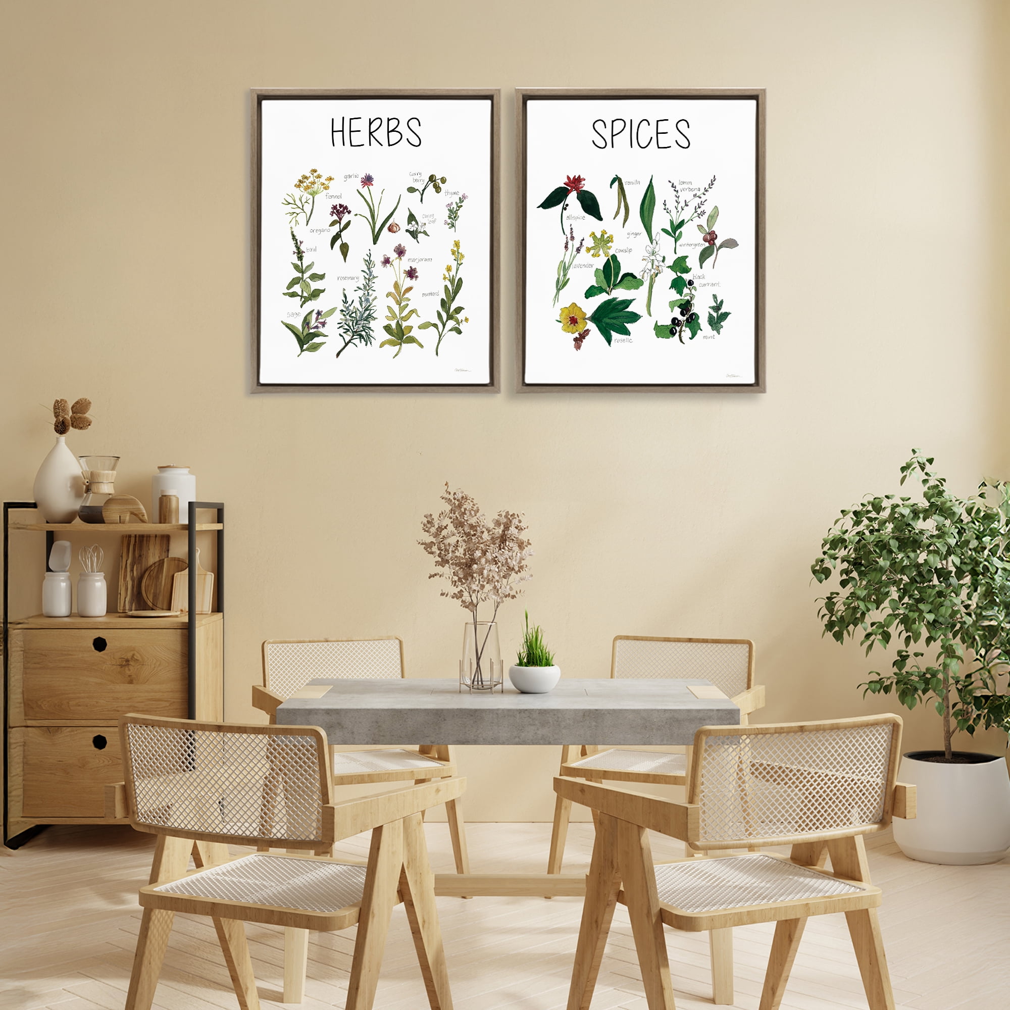 Stupell Industries Culinary Herbs & Spices 2 Piece Brown Framed Floater Canvas Set, design by Carol Robinson