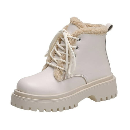 

fvwitlyh Ankle Boots for Women s Boots with Heels Women Ankle Boots Autumn And Winter Fashion Solid Color Warm Plush Cotton Women Heel Boots