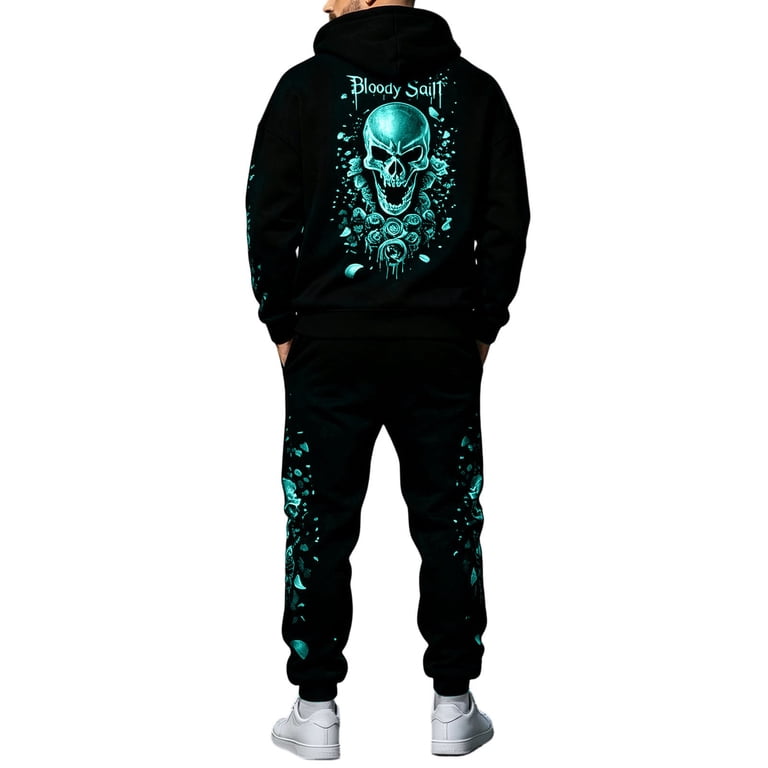 SJLDQY Halloween Mens Sweatsuits 2 Piece Sets Skull Graphic Hoodies ...