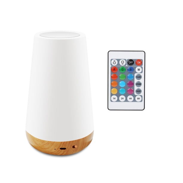 Luz de noche LED, lámpara de noche, luz de noche táctil que cambia de color, lámpara de escritorio recargable con control remoto para dormitorio, habitación de bebé y sala de estar, color madera