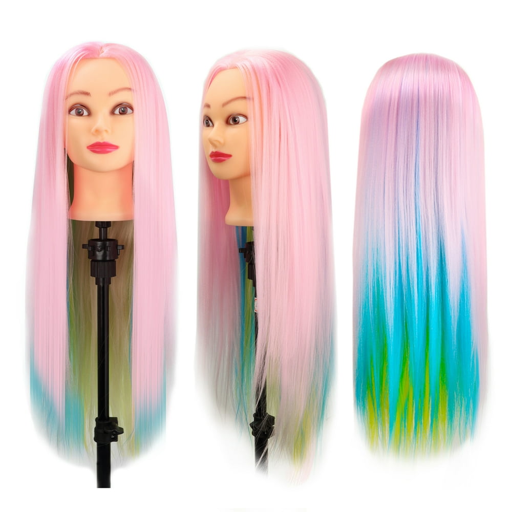 CoastaCloud 24" Cosmetology Manikin Mannequin Head Synthetic Hair 80 Real Hair Rainbow Color