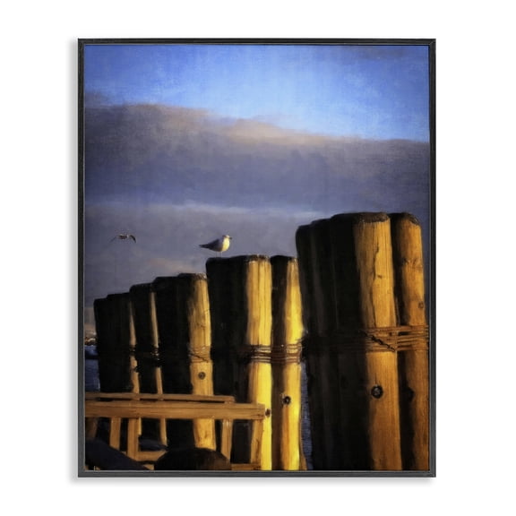 Stupell Industries Tropical Seagull Perched on Pier Black Framed Giclee Art, 11 x 14, by Graffitee Studios