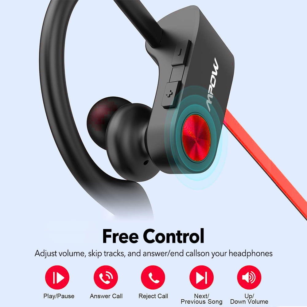 Mpow Wireless Sports Earbuds, Flame Bluetooth 5.3 Headphones with Mic IPX7 Waterproof Stereo Sweatproof in-Ear Earphones, Noise Cancelling Headsets, Black&Red