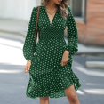 thumbnail image 5 of WTOBBY Women's Fashionable Waist Cinching Slimming Polka Dot Printed Long Sleeve Dress Figure-Flattering Dot Pattern Feminine Silhouette for Office Daily Dress with Western Flair,Green 2XL, 5 of 5
