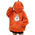thumbnail image 4 of XINPING Halloween Flannel 3D Pumpkin Hoodie with Zip Hood Women Oversized Cute Ghost Sweatshirt Unisex Funny Plus Size Long Sleeve Cozy Halloween Outfits, 4 of 7