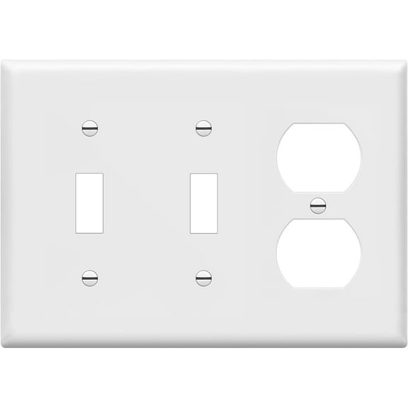 ENERLITES Combination Double Toggle Switch / Single Duplex Receptacle Cover Wall Plate, Standard Size 3-Gang, Polycarbonate Thermoplastic, White