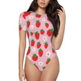 thumbnail image 2 of Goofa Hand Drawn Strawberry Printed Women Rash Guard Short Sleeve,Tummy control Swimsuit Surfing Swimsuit Bathing Suit One Piece Swimsuit UPF 50-Small, 2 of 9