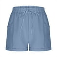 thumbnail image 3 of Juslio Shorts for Women Fashion Sporty, Drawstring Breathable Solid Elastic Waist with Pockets Navy Shorts, 3 of 7