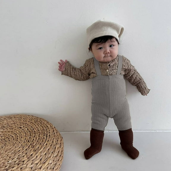 Vedolay Baby Bodysuit Boys Ruffle Sleeve Jumpsuit Fall High Waist Crewneck Pocket Long Romper Jumpsuit,Gray 6-12 Months