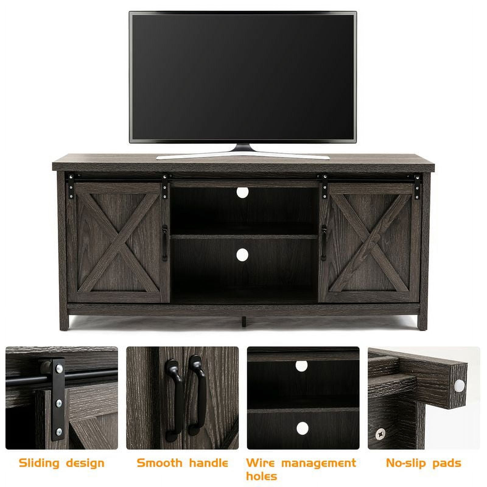 Yaoping 58" Farmhouse Sliding Barn Door TV Stand for TVs Up to 65" Television Cabinet(Dark gray)