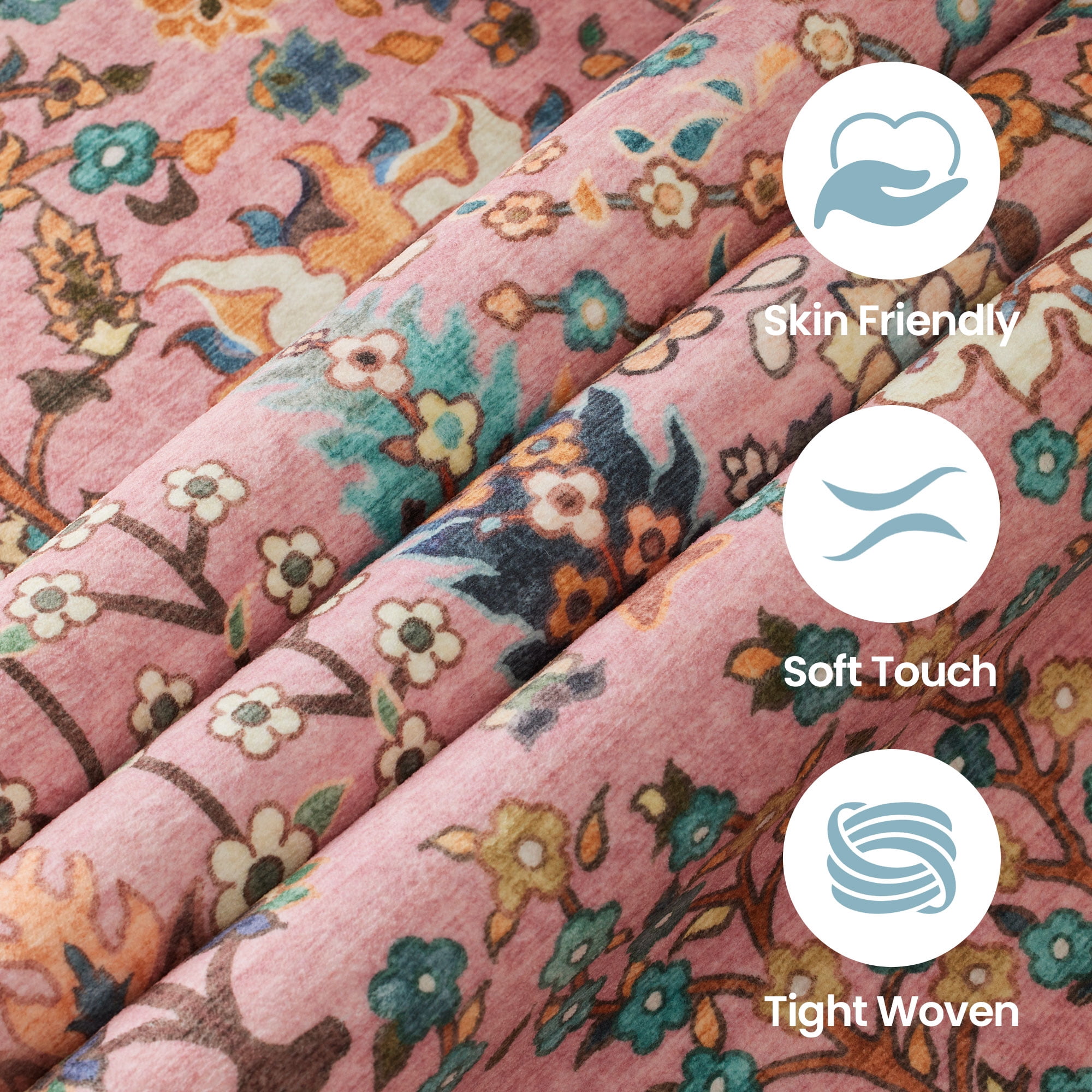 Washable Oriental Rug, 8x10 Dusty pink Boho Botanical Floral Vintage Carpet, Soft Large Indoor Rug for Girls Bedroom, Living Room, Nursery, Playroom