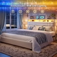 thumbnail image 2 of EnHomee King Bed Frame with Storage Shelf Upholstered Platform Bed Frame with LED Lights & Charge Station, Beige, 2 of 8