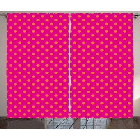Pink And Orange Curtains 2 Panels Set Warm Colored Polka Dots