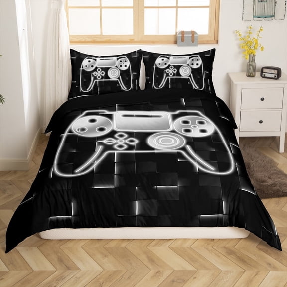 Erosebridal Abstract Gamepads Comforter Cover Twin,Gradient Ombre Bedding Twin Size,Geometric Plaid Duvet Cover Twin,Breathable Video Game Bedroom Decoration(No Comforter),Reversible,3pcs