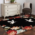 thumbnail image 3 of 3'x5' Area Rugs, Black Crane Indoor Outdoor Area Rug for Living Room Bedroom, Vintage Red Teal Spring Floral Botanical Washable Bathroom Rugs Kitchen Floor Carpet Mats Home Decor Aesthetic, 3 of 8