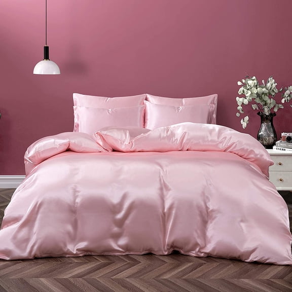 5 Pieces Satin Duvet Cover Full/Queen Size Set, Luxury Silky Like Blush Pink Duvet Cover Bedding Set with Zipper Closure, 1 Duvet Cover   4 Pillow Cases (No Comforter)