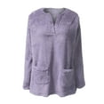 thumbnail image 5 of IROINNID Reduced Fall Shirts for Women Long Sleeve Winter Thermal Pullover Sweatshirt Loose Fit Solid Warm Casual Tops with Pockets,Purple, 5 of 5