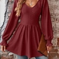 thumbnail image 4 of Blusas de mujer de manga larga, camisas de mujer de manga larga, blusas tipo jersey, blusas de mujer con cuello en V, elegantes, sencillas, de gran tamaño, 4 of 5