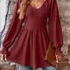 thumbnail image 4 of Blusa de mujer de manga larga tops de mujer camisas de manga larga jersey tops blusas con cuello en v mujer elegante simple de gran tamaño, 4 of 5