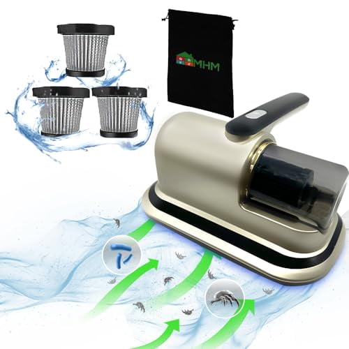 Aspiradora inalámbrica para colchones MHM: aspiradora de cama con desinfección UV para limpieza profunda, filtro HEPA, aspiradora de mano para dormir, para cama y colchones (dorada)