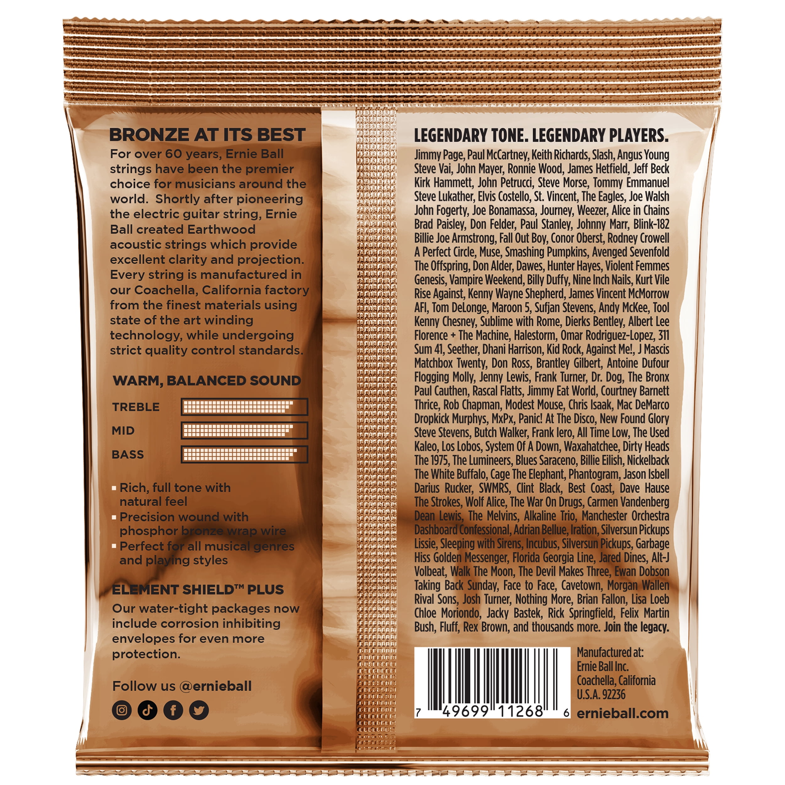 Ernie Ball Earthwood Extra Light Phosphor Bronze Acoustic Guitar Strings 3 Pack - 10-50 Gauge