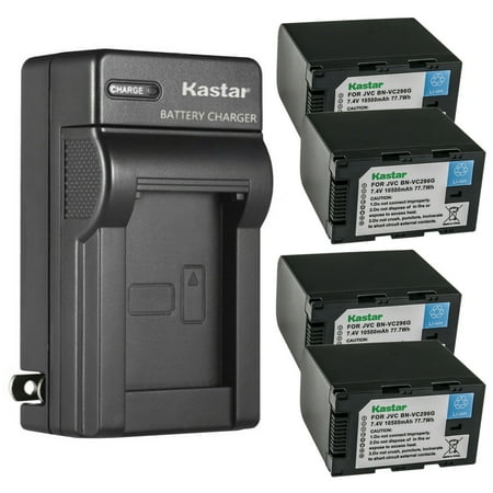 Kastar 4-Pack Battery and AC Wall Charger Replacement for JVC BN-VC264G BN-VC296G Battery JVC AA-VC20 AA-VC20E AA-VC20U Battery Charger JVC GY-HC500SPC Connected Cam 4K Handheld Camcorder