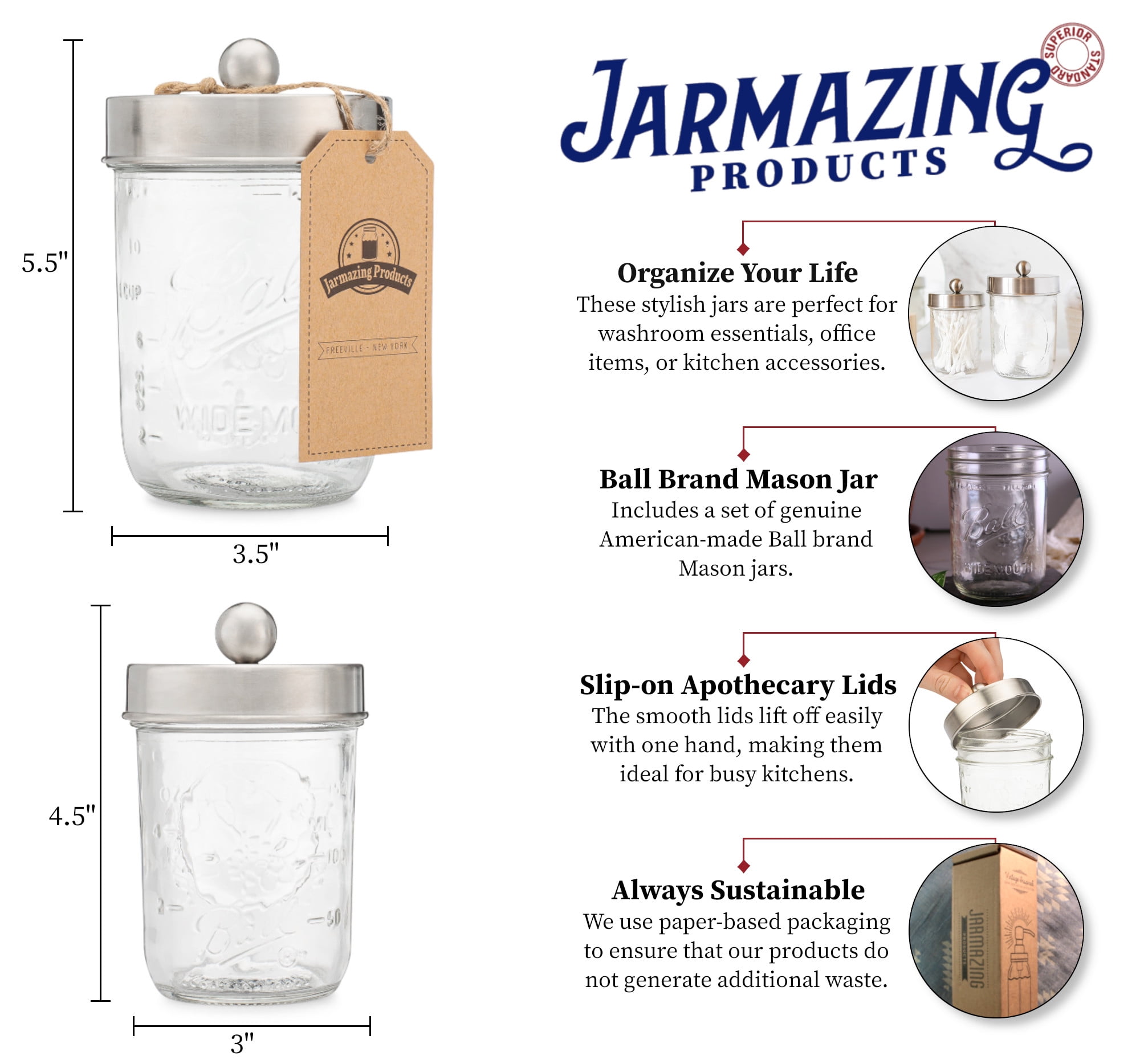 mason jar bathroom apothecary jars - rustproof stainless steel lid