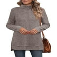 thumbnail image 3 of Ribbed Turtleneck Top for Women - Long Sleeve Basic Shirt with Side Slit, 3 of 5