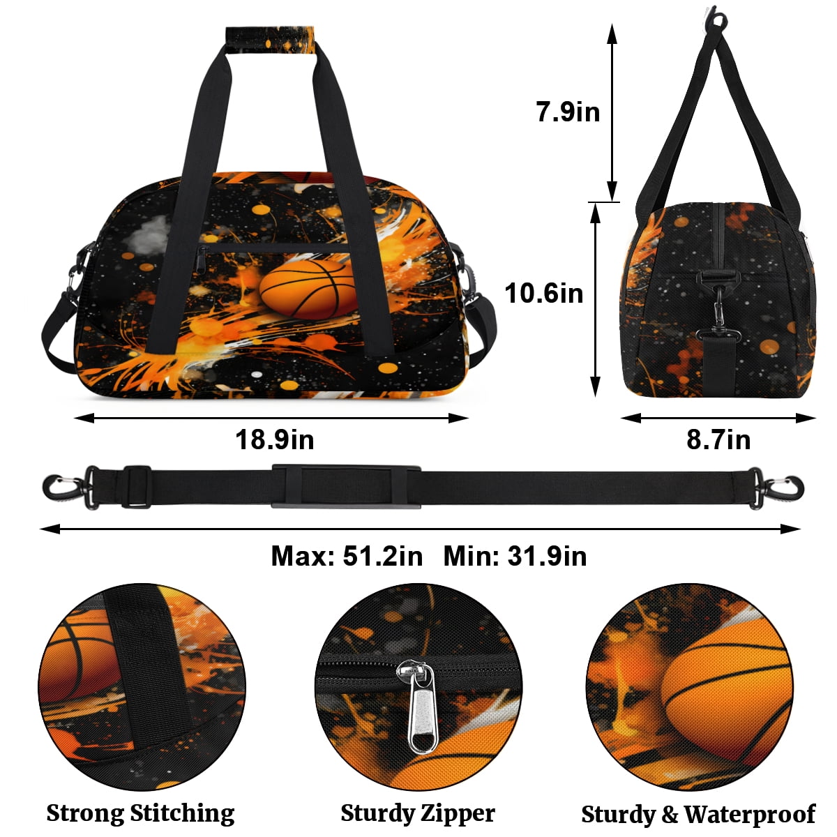 Qzjjjmy Basketball Sport Duffel Bag for Boys Men Foldable Sport Gym Bag