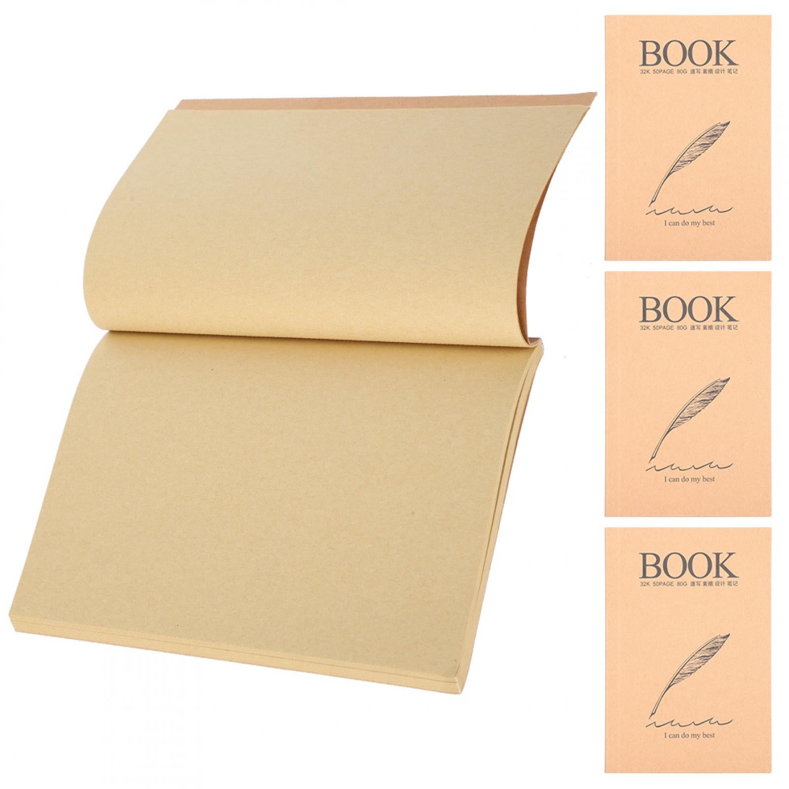 ANGGREK 4Pcs Kraft Paper Sketchbook Retro Thicken Sketch Pad Feather