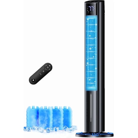 44" Windowless Portable Air Conditioner w/4 Modes & 3 Speeds,12H Timer, 4L Tank for 24H Cooling Evaporative Air Cooler, 4 Ice Packs,17Ft Remote, 120° Oscillating Swamp Cooler