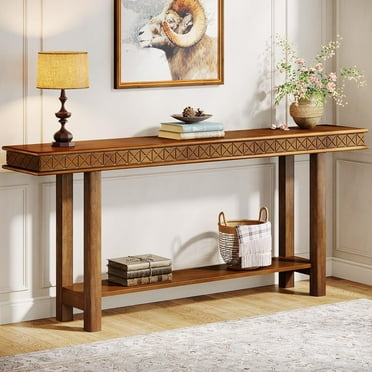 Tribesigns 71 inch Extra Long Console Table, 2 Tier Wood Sofa Table for Entryway, Rustic Brown