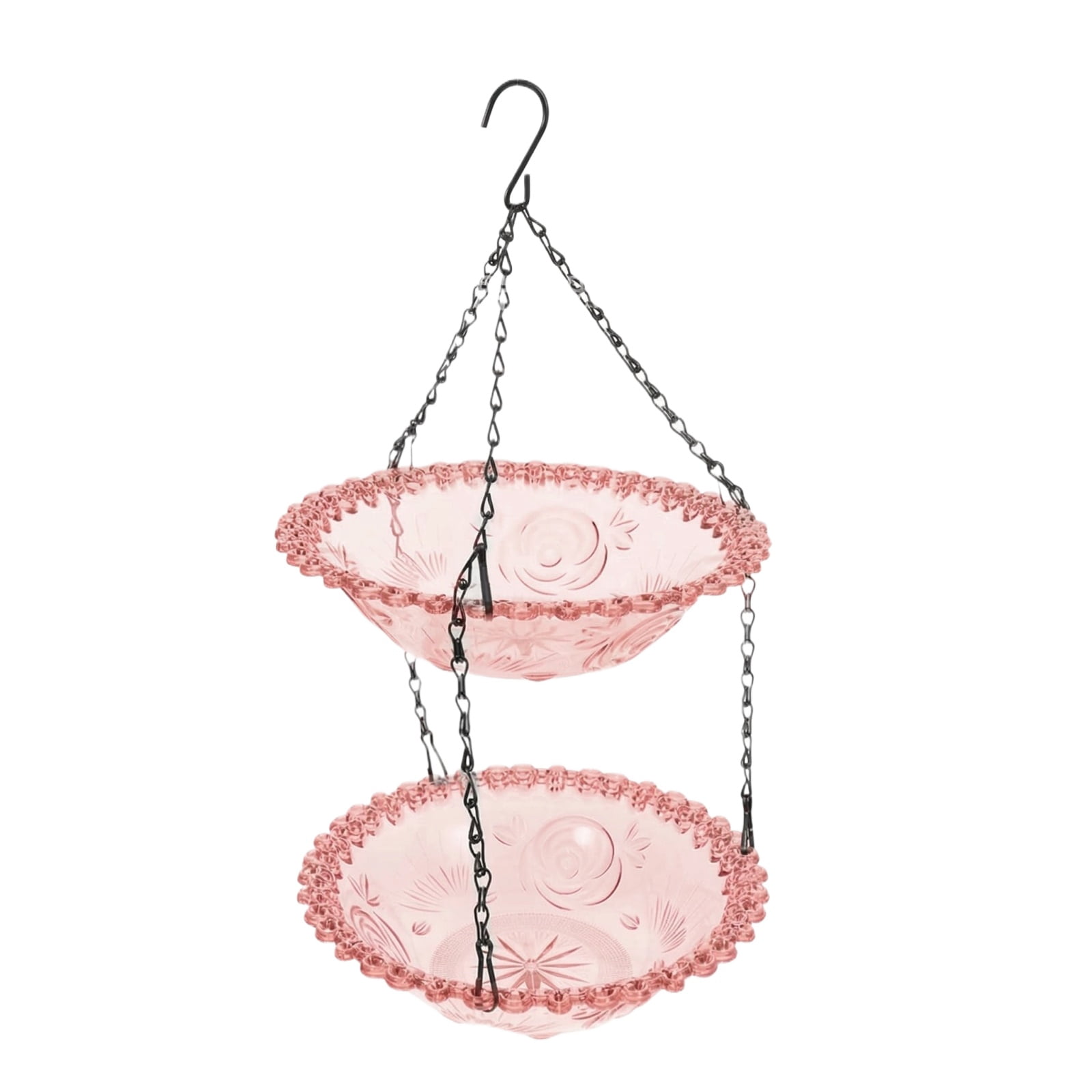Solar Cascade Hanging Bird Bath Fountain, Solar Powered Cascading Outdoor Water Fountainwith Solars Pump & Glass Bowl, Decorative Garden Yard Patio Bird Bath Fountain (Pink Double-Tier)