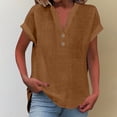 thumbnail image 2 of Womens Shirts Fashion Casual V Neck Button Short Sleeve T Shirt on Sale, 2 of 6