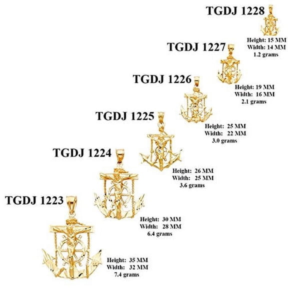 Solid 14k Yellow Fine Gold Jesus Cross Mariner Charm Anchor Crucifix Pendant 6 Sizes (TGDJ-1224)
