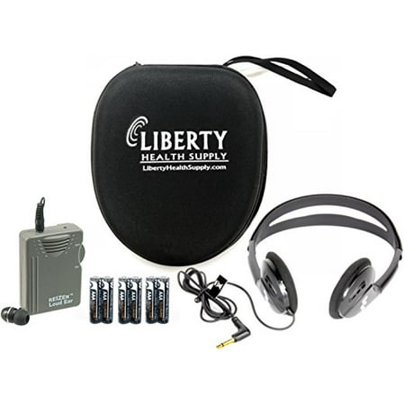 Reizen Loud Ear Personal Sound Amplifier - Hearing Amplifier Bundle Kit Includes a Single Earbud, Headphones, Batteries and Protective Hard-Shell Carrying
