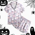 thumbnail image 6 of HCNTES Girls Halloween Pajamas Halloween Girls Pajamas Pumpkin Ghost Print Short Sleeve 2 Piece Button Down PJs for Toddler Kids Soft Sleepwear Little Girl Pajamas, 6 of 7