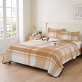 thumbnail image 3 of 3 Pieces King Quilt Set,Minimalist Apricot White Plaid Soft Bedding Sets with 1 Quilt & 2 Pillow Shams,Neutral Tartan Checkered Summer Bedspread Lightweight Coverlet Comforter for All Season, 3 of 9
