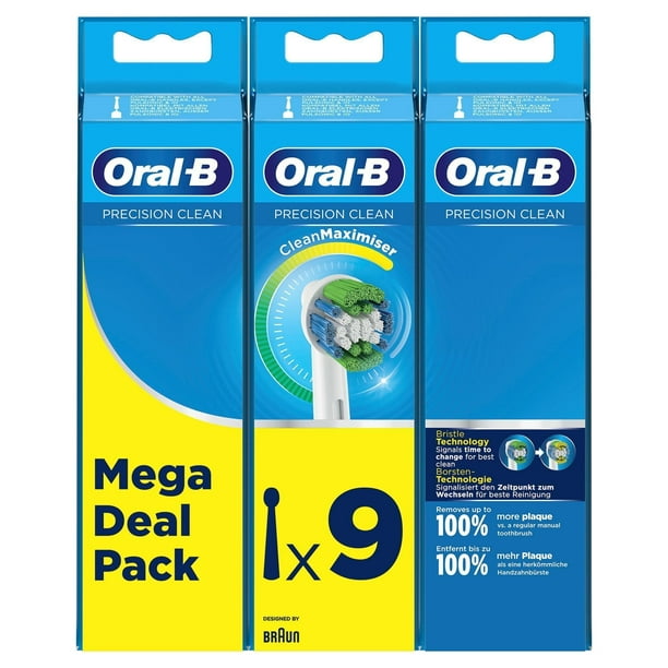 OralB Precision Clean Electric Toothbrush Refill Replacement Heads, 9