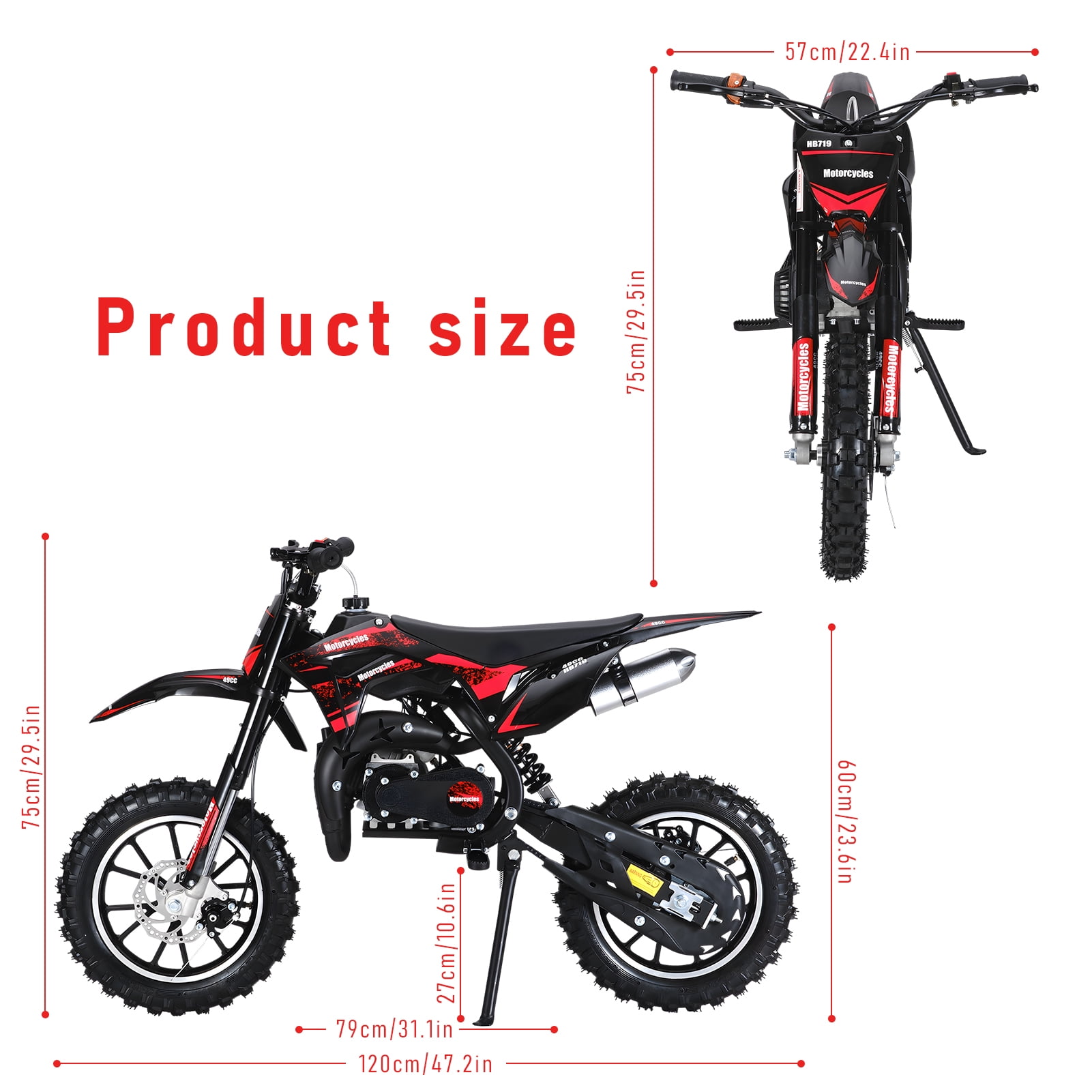Limorve 49CC Kids Dirt Bike with Disc Brakes, 25MPH Gas-Powered Motorcycle for Off-Road (Ages 10+) Blue one size