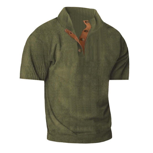 Birdeem Chemise de Sport Décontractée pour Homme, Col Montant, Patchwork à Boutons, Manches Courtes