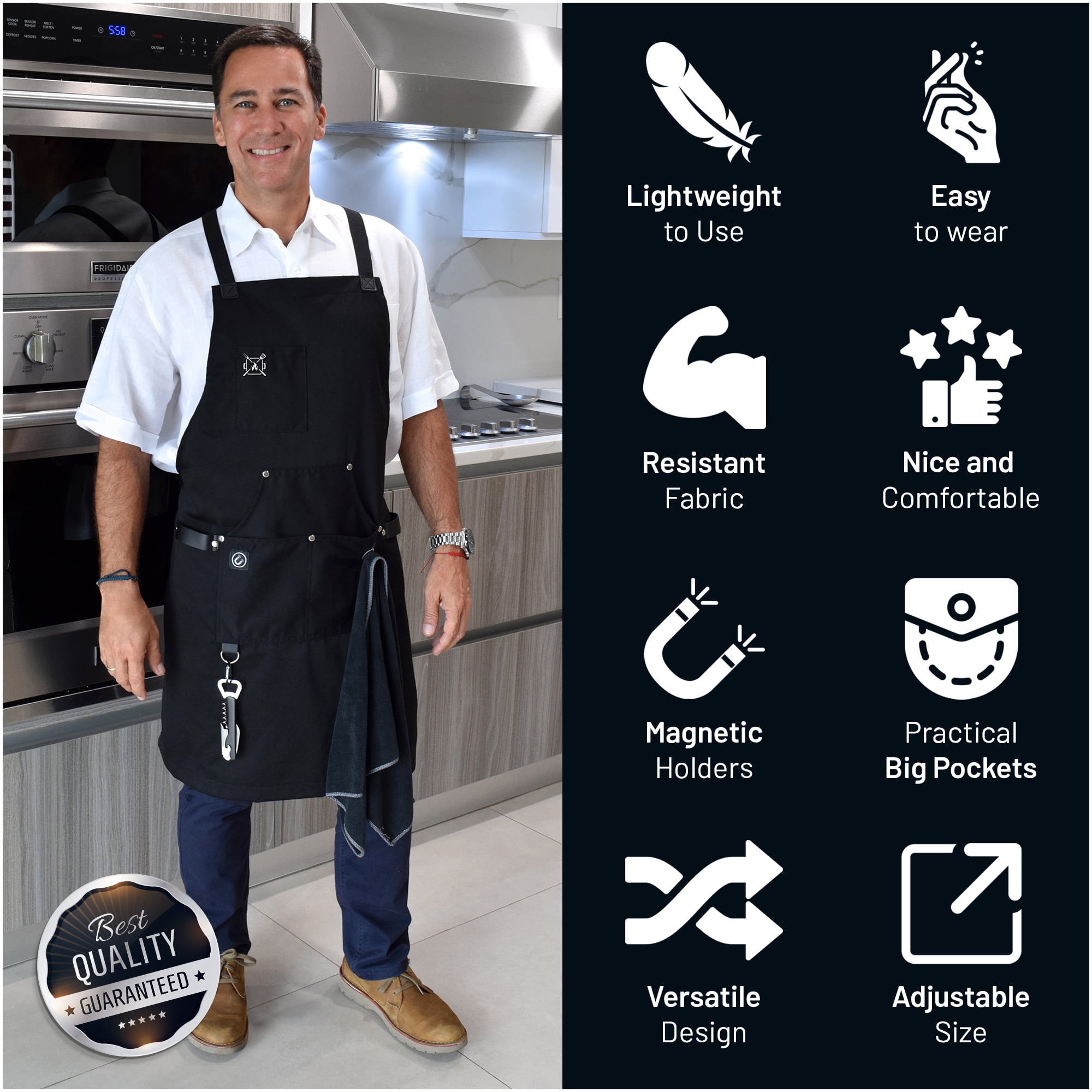 Kitchen Chef Apron for Men with Pockets | Professional Grade | Made for Cooking, Servers, Waitress , BBQ, Grill, Work, Comfortable with Cross Back Straps, Quick-Release | Aprons for Women with Pockets