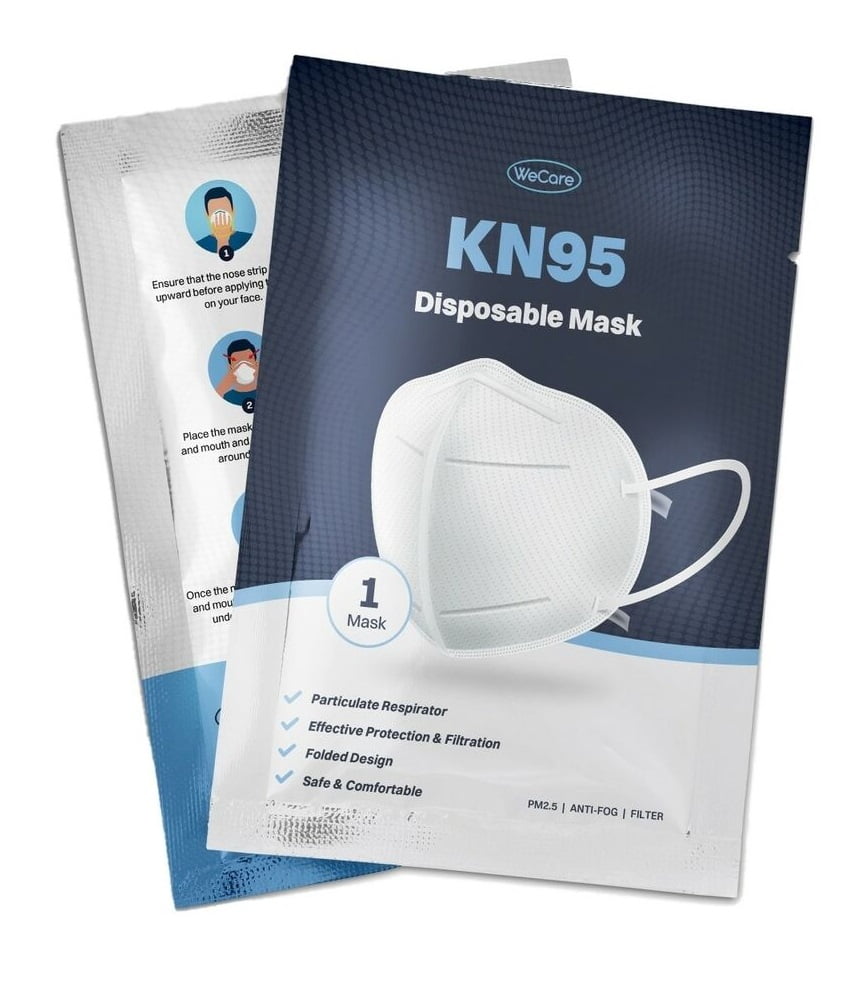 5-Ply Disposable Face Mask, Individually Wrapped - White - WeCare